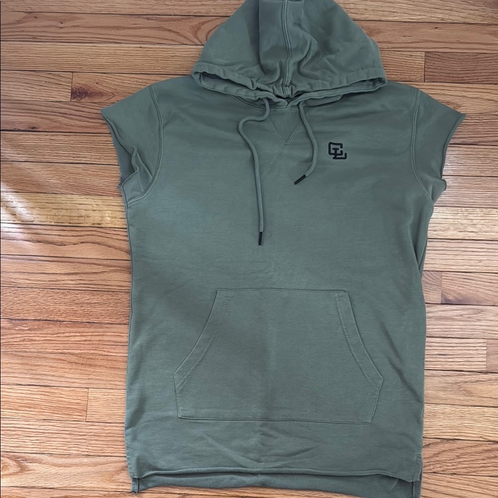 Olive Sleeveless Hoodie with Front Pocket